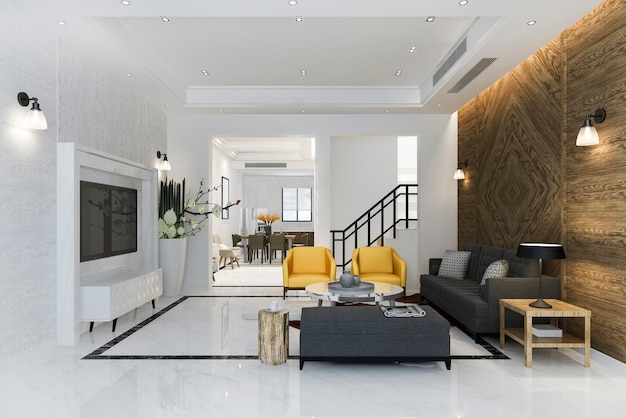 3d-rendering-modern-dining-room-living-room-with-yellow-armchair-near-kitchen-with-luxury-classic-decor_105762-990